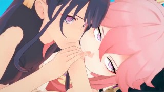 高清60帧激情上演：八重神子与雷电将军在尘歌壶温泉中与旅行者三人缠绵